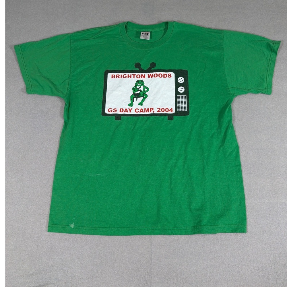 Fruit of the Loom Best Brighton Woods GS Day Camp 2004 Frog TV T-Shirt Green XL